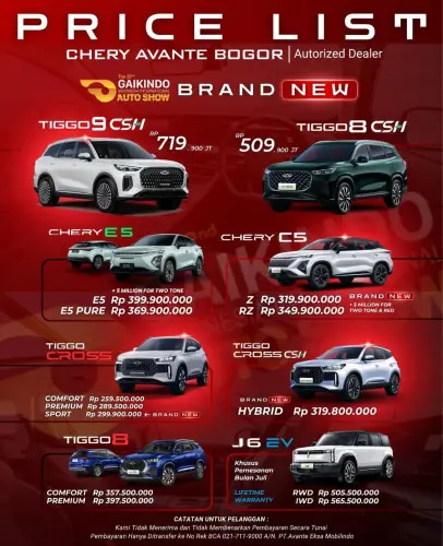 Pricelist Harga Chery sunterjaya 2025